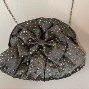 2/$20 - Sparkly Grey Satin Clutch with Rhinestones & A Bow,removable chain, prom
